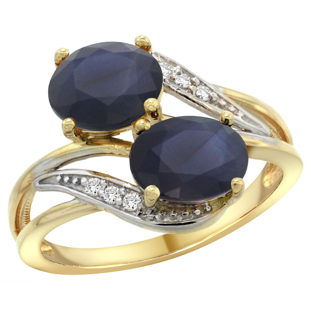 14K Yellow Gold Diamond Natural Australian Sapphire 2-stone Ring Oval 8x6mm, size 5 by Gabriella Gold