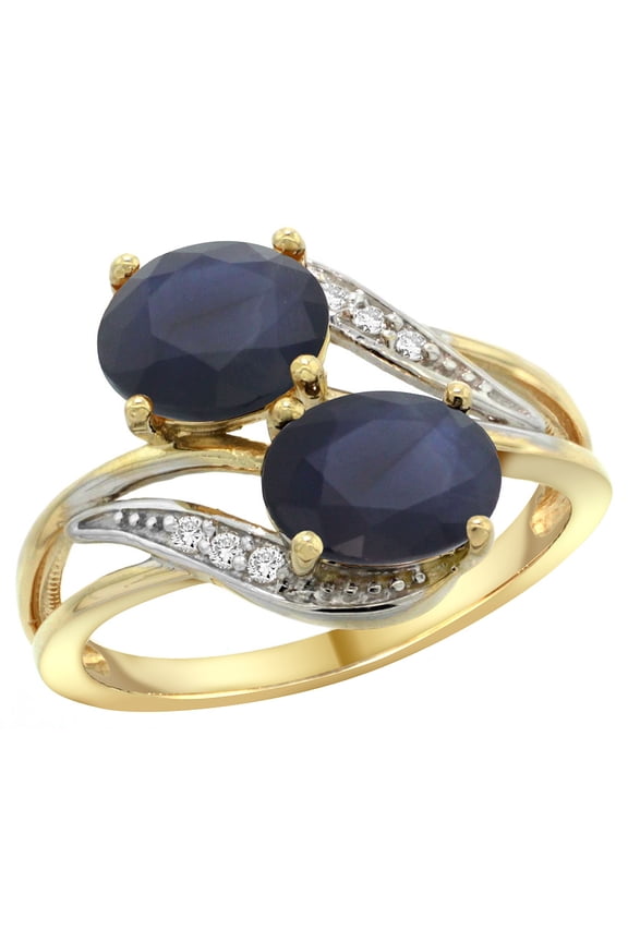 10K Yellow Gold Diamond Natural Australian Sapphire 2-stone Ring Oval 8x6mm, size 8