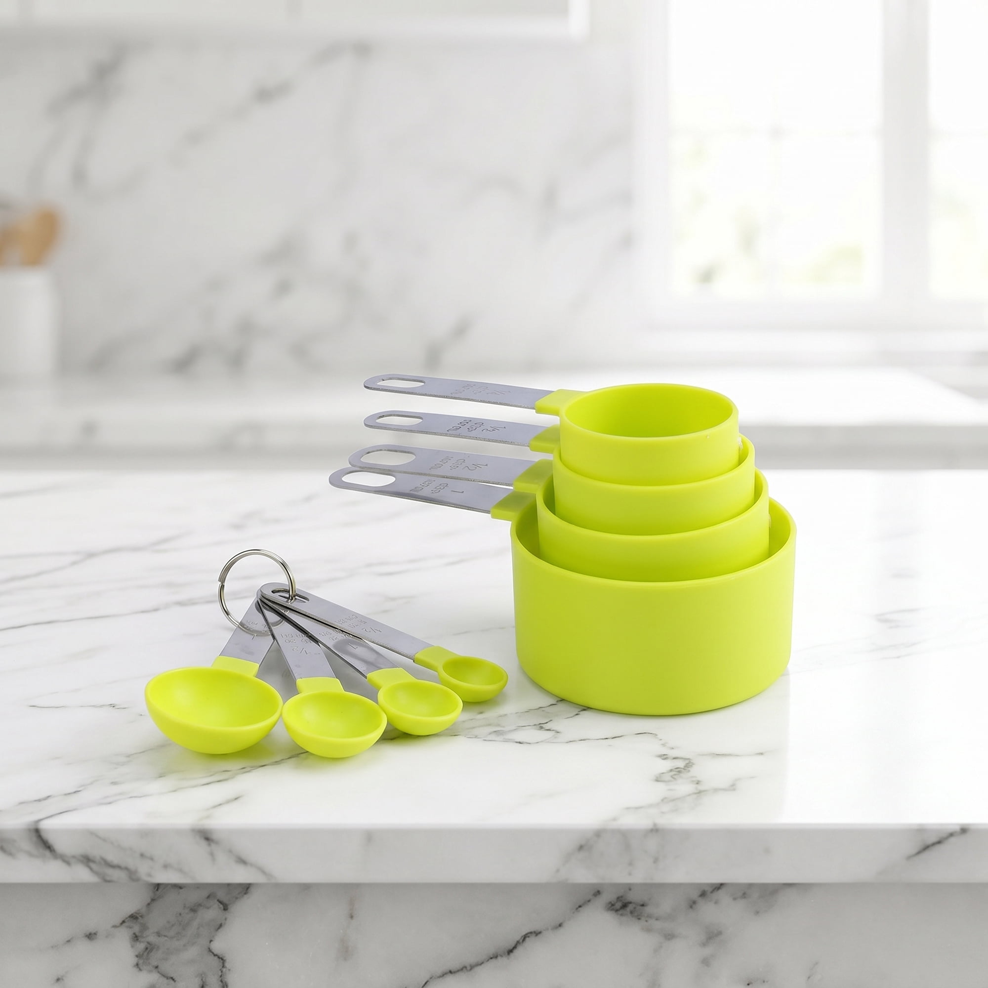 Unique Bargains Plastic Measuring Set with Stackable Cups and Spoons Green