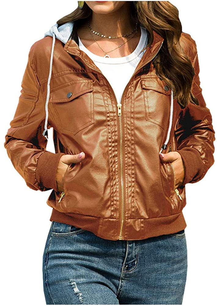 Womens Faux Leather Jacket Motorcycle 