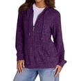 thumbnail image 1 of Suéteres para Mujer, Sudaderas de Punto de Larga con Cremallera, Sudaderas Acanaladas, Sudaderas Casuales Holgadas con Bolsillo. Púrpura L, 1 of 10