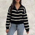 thumbnail image 4 of Womens Striped Sweater Long Sleeve Half Zip Pullover Sweatshirt Oversized Mock Neck Loose Top Winter Fashion Clothing (Black Free Size), 4 of 4