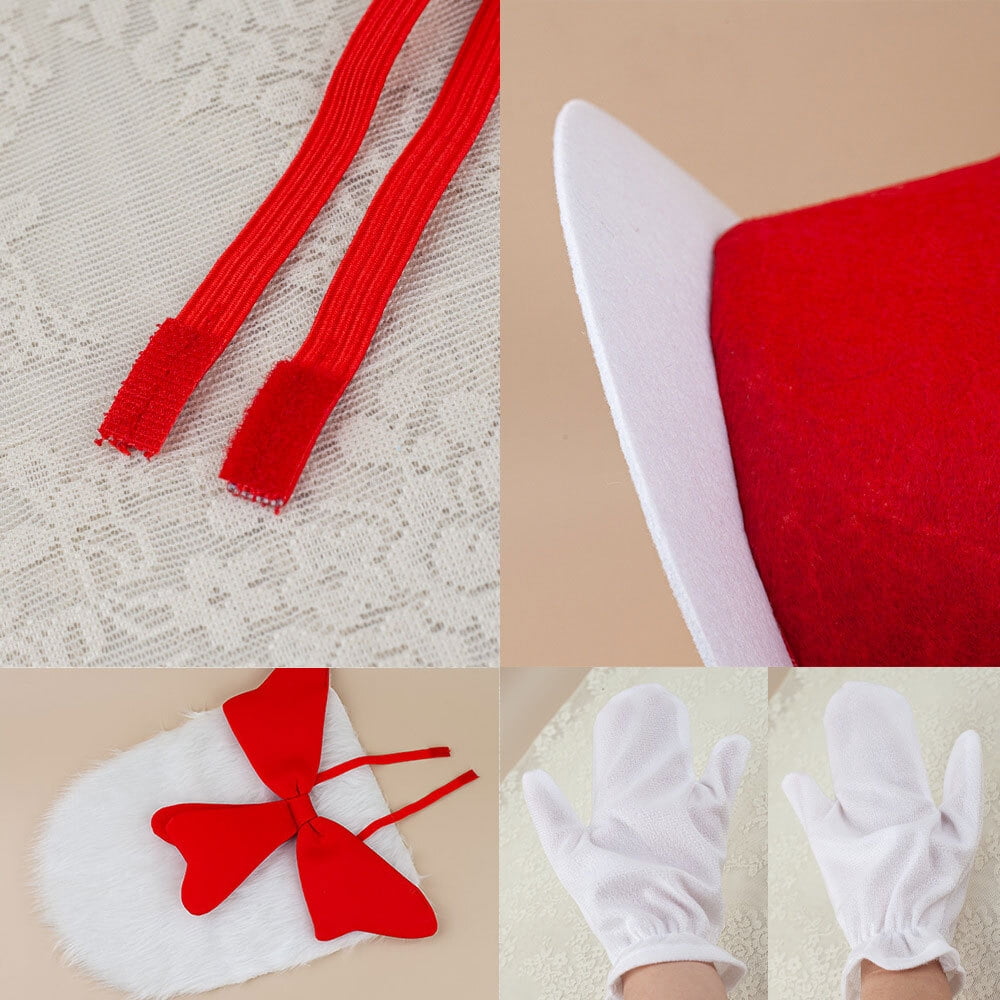 Red Striped Hat White Gloves White Furry Cloth Red Bow 3 