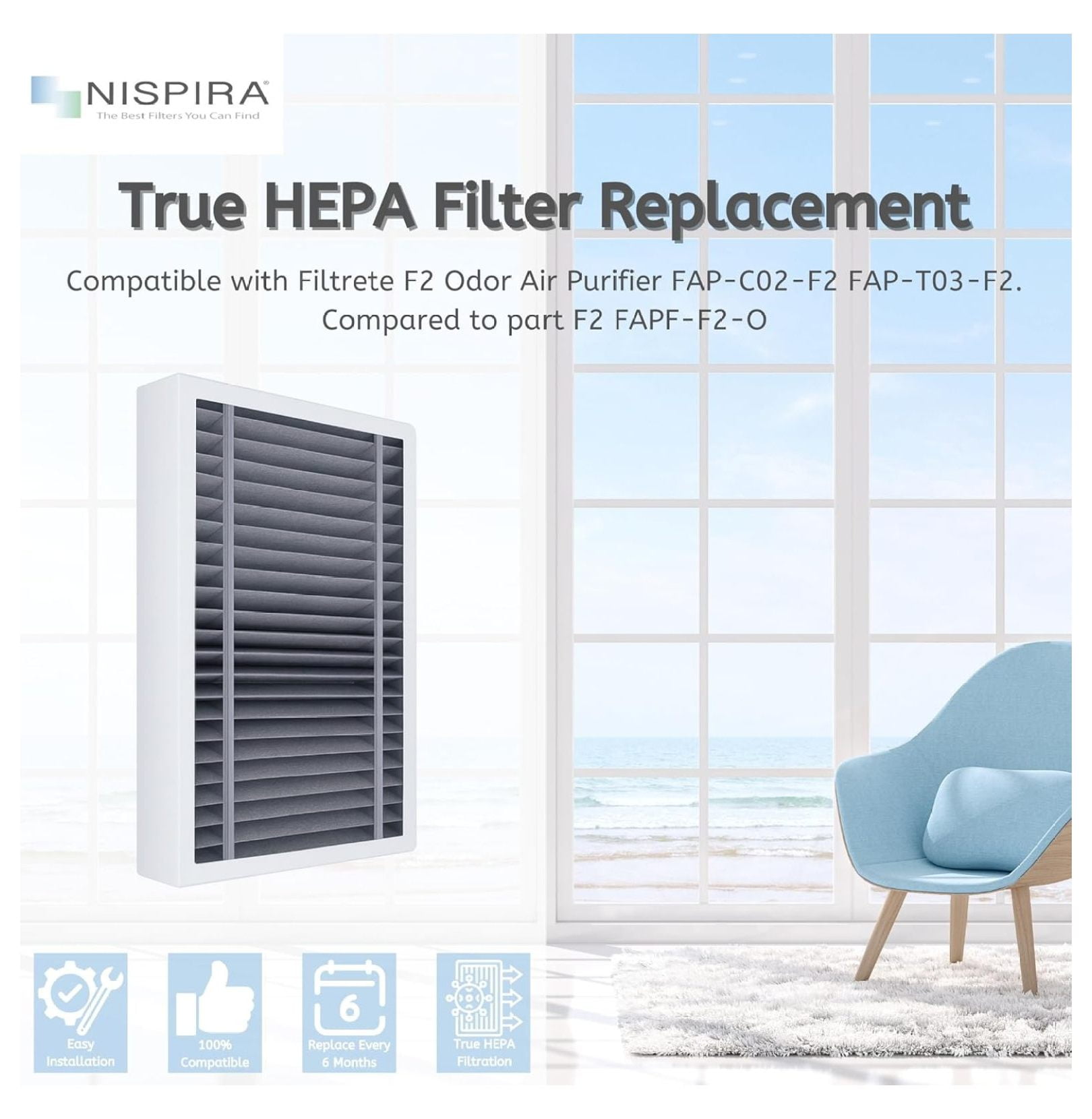 True HEPA Filter Replacement Compatible with Filtrete F2 Odor FAP-C02-F2 FAP-T03-F2. Compared to part F2 FAPF-F2-O, 3 Packs