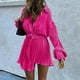 thumbnail image 4 of Vestidos Para Mujer Vestidos Casuales Otoño Cuello en V Solapa Color Sólido Cinturón Plisado Botón Camisa Vestido Odeerbi ODB139307, 4 of 9