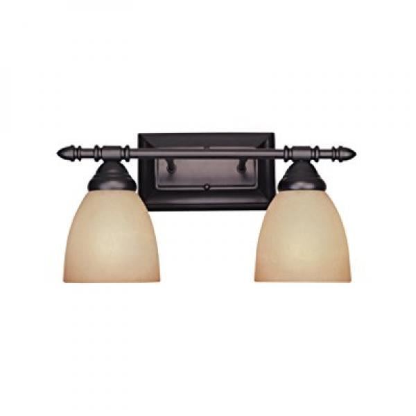 Designers Fountain 94002-ORB Apollo Collection 2-Light Bath Bar, Oil Rubbed Bronze Finish with Amber Sandstone Glass Shade