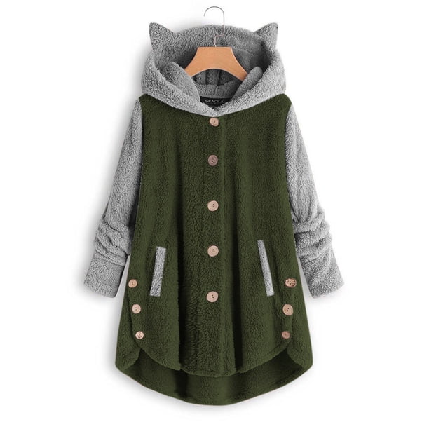 Puntoco - Abrigo con botones para mujer, diseño de patchwork con capucha, suéter suelto, blusa de talla grande Puntoco Puntoco-4385