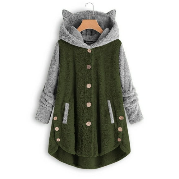Corduroy Jacket Women, Plus Size Fleece Coats for Women, Women's Cute Cat Ear Hooded Sherpa Jacket Outwear Buttton Down Fuzzy Hoodie Tops Abrigos De Mujer