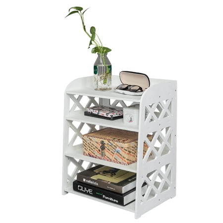 MDHAND Side Table,Wood Plastic Board 4-Storey Locker Bedside Cabinet Tea Table Coffee Table White
