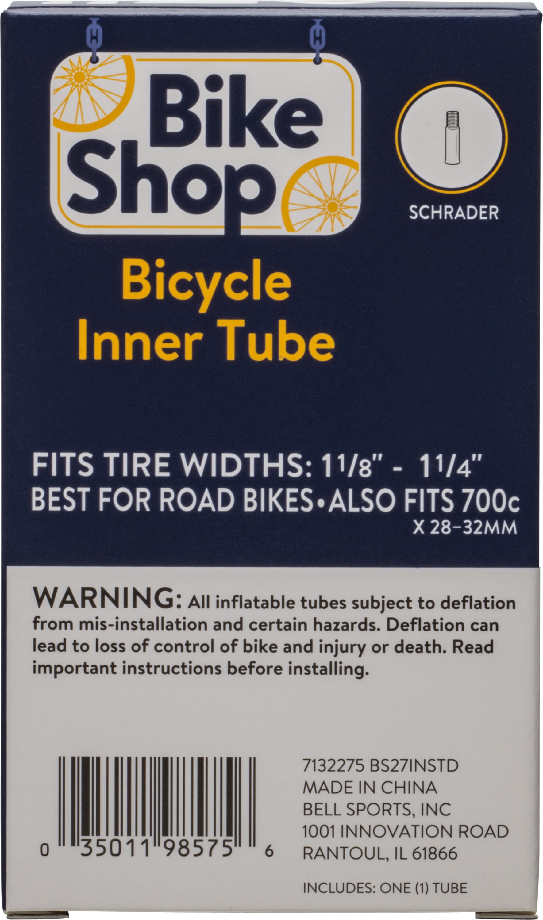 (2 pack) Bike Shop 27" Bicycle Inner Tube, Tire Widths 1-1/8-1-1/4" with Schrader Valve, Black