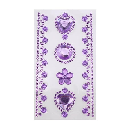 Lavender Rhinestone - Self-Adhesive Rhinestone Stickers, Circle/Flower/Hearts, 6-count, Lavender