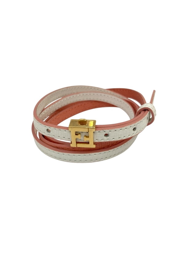 Pre-Owned FENDI FF logo two-tone leather bracelet in white and pink for women (Good)