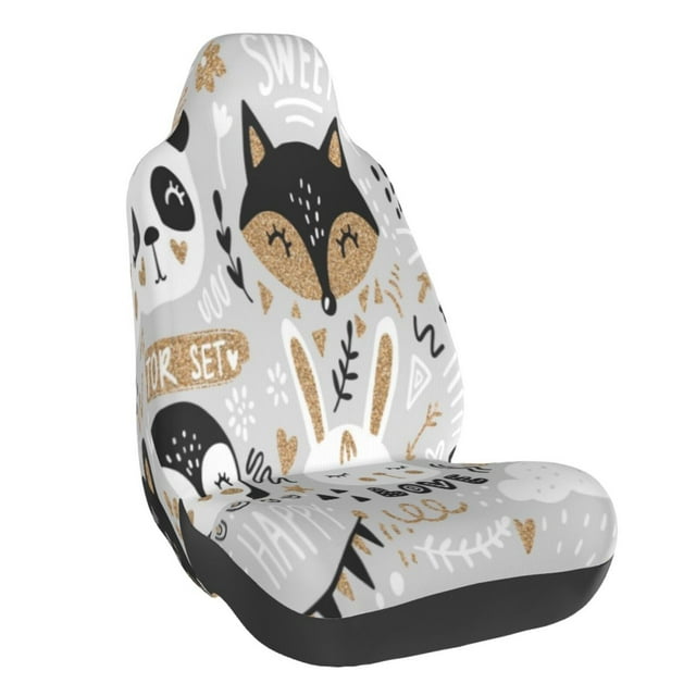 Wukai Funny Animals Series Full Set Car Seat Covers with Soft Padding Universal Auto Front Seats Protector and Cushion Mat