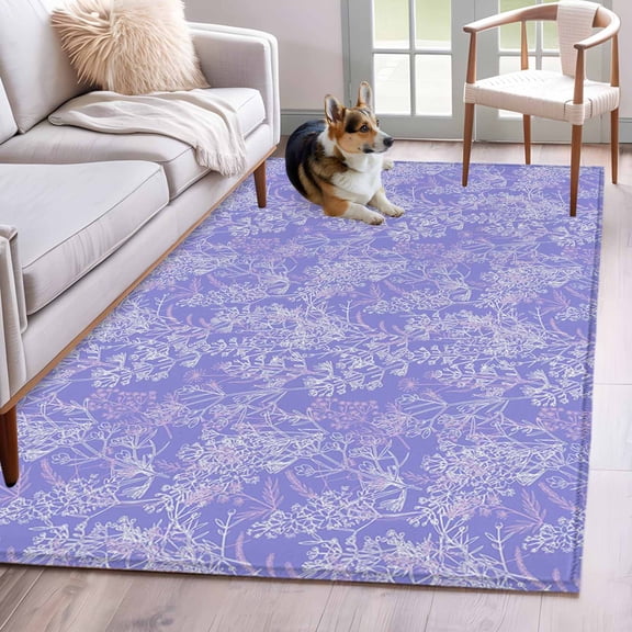 3'x5' Rug for Living Room Bedroom, Purple Flowers Washable Area Rugs Non-Slip Carpet Mats, Spring Vintage Flowers Country Plants Indoor Low Pile Area Rug Runner for Kitchen, Mudroom
