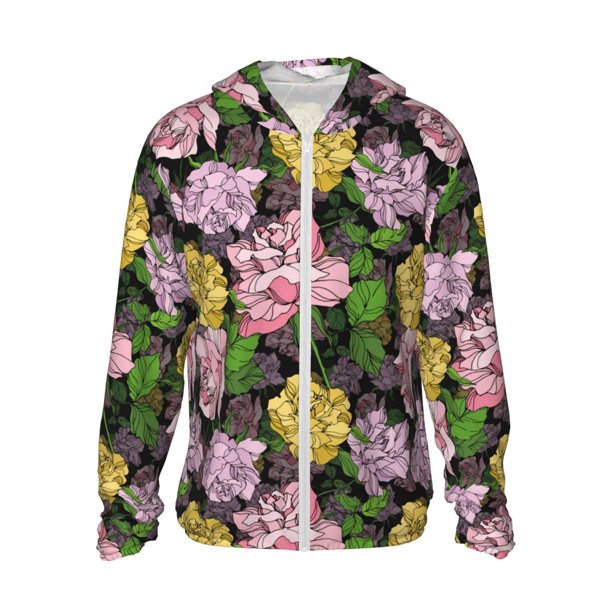Balery Colorful Roses Sudadera ligera de manga larga con capucha y protección solar UPF 50+ para hombre y mujer, ideal para pesca y running-3X-Large