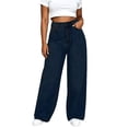 thumbnail image 2 of Ynynloco Women's High Waisted Wide Leg Straight Jeans Buttoned Loose Zimbaplatinum Denim Pants with Pocket, 2 of 4