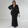 thumbnail image 5 of AURA Women Plus Size V Neck Irregular Dress Long Sleeve Sexy Party Night Dress, 5 of 8