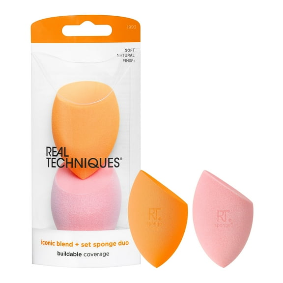 Real Techniques Iconic Blend Set Makeup Sponge Duo, Orange & Pink Makeup Sponge, 2 Count