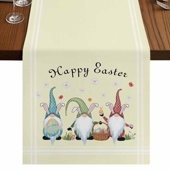 Table Runners 108 Inches Long Dress Scarves, Happy Easter Farmhouse Coffee/Dining/Kitchen Table Runner for Living Room, Cute Gnomes Eggs Spring Daisy Flowers Yellow 13x108 Inch
