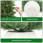 2-Pack Artificial Cedar Topiary Trees LED Lights & White Pot 3/4FT Faux Cypress in Decorative White Pots UV Resistant Evergreens for Indoor/Outdoor Use, Ambient Glow for Living Room & Patio