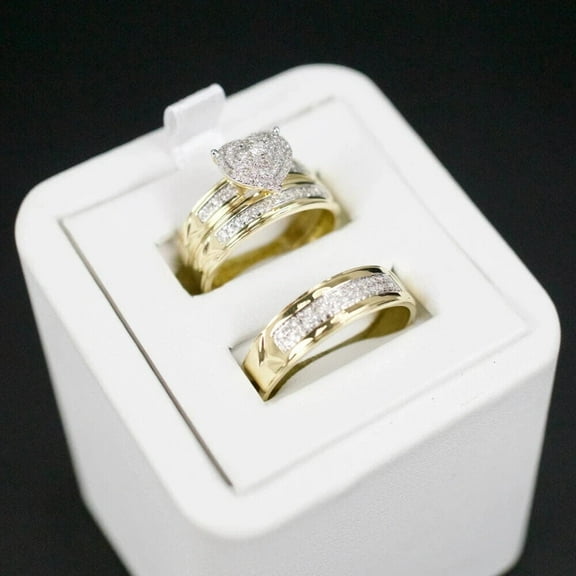 Bluebell Jewels 3Ct Round Cut 14K Yellow Gold Finish Silver Trio His Her Wedding Ring Set