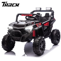 Track Seven 24V Ride on Car, 2WD Electric Off-Road UTV Truck w/ 400W Motors, Remote Control, Large Seat, Bluetooth, Lights, Power Display, Portable Handle, Electric Car for Boys Girls Aged 3 , Black
