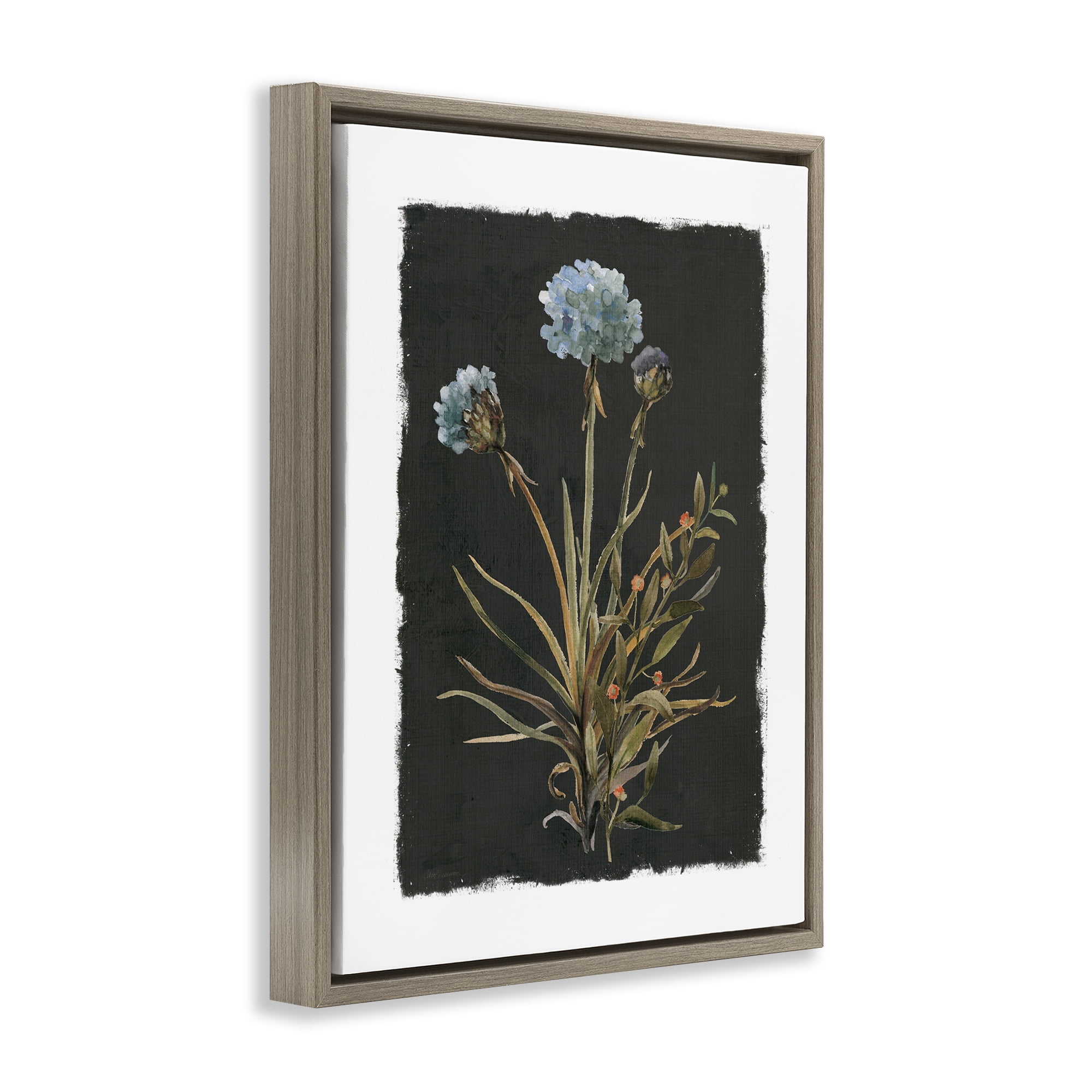 Stupell Industries Cerulean Bloom on Dark Green Brown Framed Floater Canvas Wall Art, design by Carol Robinson