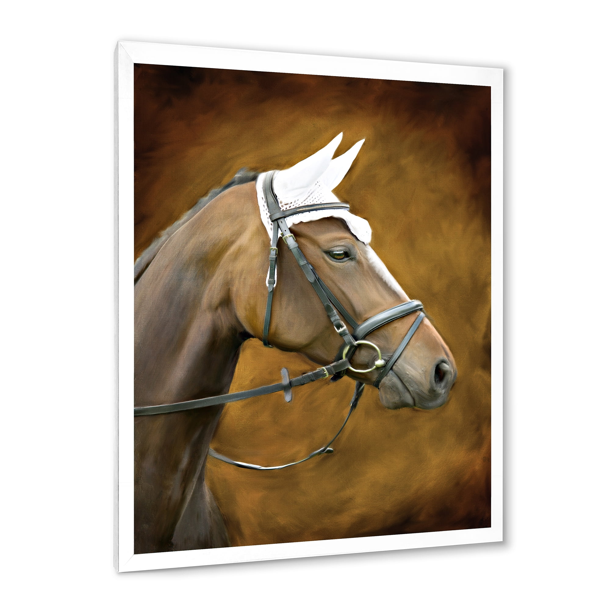 Designart 'Close Up Portrait Of Brown Horse With White Ears' Farmhouse Framed Art Print