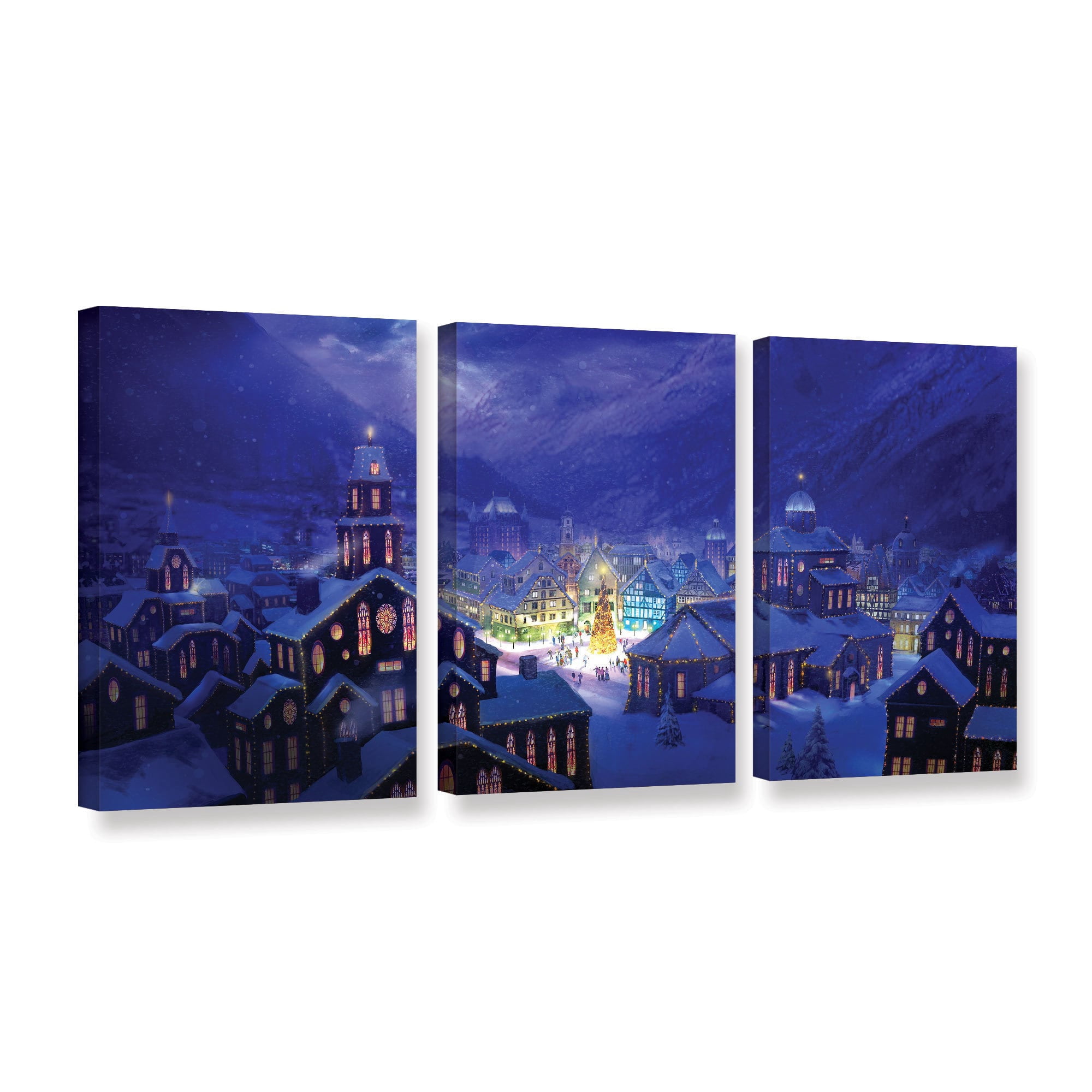 ArtWall Philip Straub "Christmas Town" 3-Piece Gallery-Wrapped Canvas Set