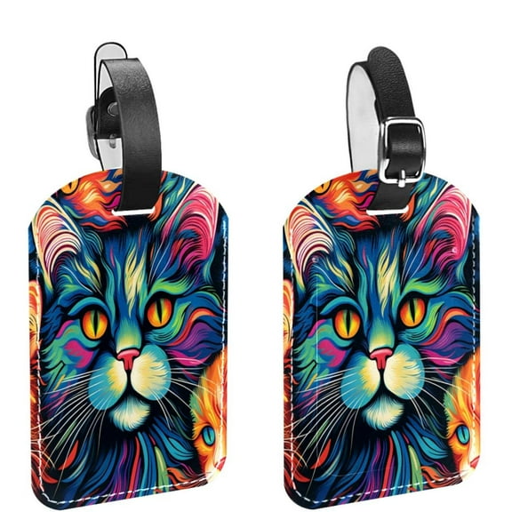 Cats Luggage Tags for Suitcases, PU Leather Name ID Labels Travel Bag Cruise Suitcase Tag 2 Pcs