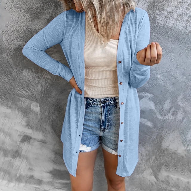 Simua Cardigan Drapé à Boutons pour Femmes Manches Longues Ouvert Manteau Décontracté Doux