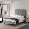 thumbnail image 2 of JERFIT Mid-Century Modern Velvet Upholstered Full Bed Frame with Headboard, Gray, 2 of 5