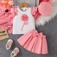 thumbnail image 2 of Caqnni Toddler Girls Summer 2Pcs Outfits Set, Cute Flower Short Sleeve T-Shirt and Pants (Gift Ready) Summer 2Pcs Gift Outfits Set 2Pcs Summer Playwear Beach Outfits 6-12 Months,Pink, 2 of 9