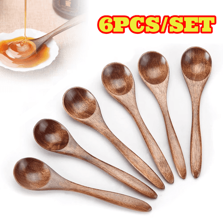 YanJici Kitchen Spoons Wood Serving Spoons 6 Count
