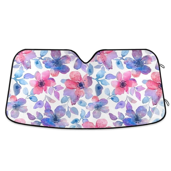 Floral Flowers with Leaves Car Windshield Sun Shade Foldable Car Front Window Visor Heat and UV Protection 53x23.5