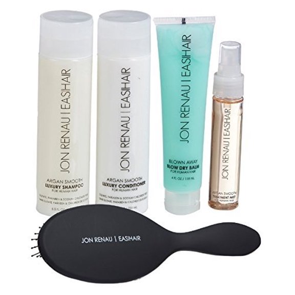 Jon Renau Human Hair Full 5 Pc. Kit, Shampoo, Conditioner, Blow Dry Balm, Smooth Treatment, and Wide Tooth Comb