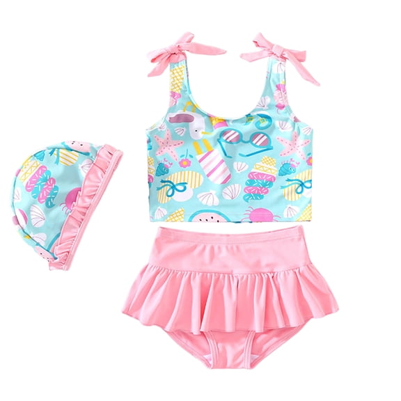 YDFCWXW Swimsuit Girls Toddler Bathing Suit Girl Summer Beach Bikini Tankini Swimwear Hat 1t-8t (Blue, 4-5 Years)