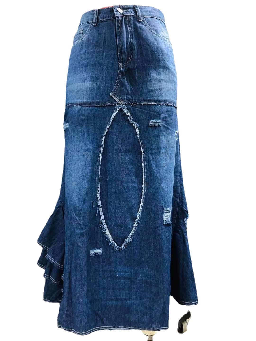 WASHED DENIM ZIPPED LONG SKIRT LONG SULLIVAN LAWRENCE Long Zipped