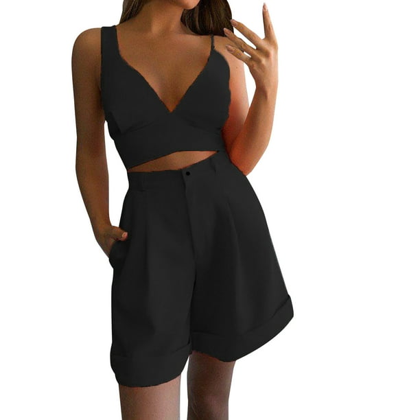 Traje de cintura de color sólido de verano para mujer Traje de dos piezas casual de moda Wmkox8yi bvn731