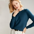 thumbnail image 4 of Women's 100% Merino Wool 2024 Fall Winter First-Line Ready to Wear Long Sleeve Seamless Knit Crewneck Sweater Royal Blue L, 4 of 9