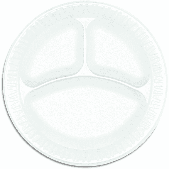 EcoQuality 10 Inch White Plastic Divided Plate, 3 Compartment, 50 Pack