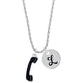 thumbnail image 1 of Delight Jewelry Silvertone Black Telephone Silvertone Script Initial Disc - L - Charm Necklace, 20"+3", 1 of 4