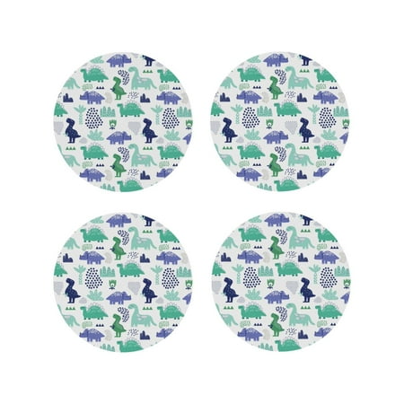 

Pofeuu Dinosaur Print Coasters for Drinks 4Pack PU Leather Coasters Bar Drink Coasters for Tabletop Protection Furniture from Damage-Round Shape