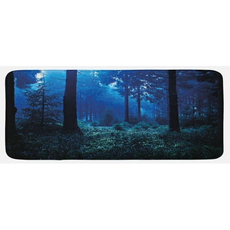 

Night Kitchen Mat Misty Nature Scene of Autumn Forest in Thuringia Germany Tranquil Woodland Plush Decorative Kitchen Mat with Non Slip Backing 47 X 19 Blue Green White by Ambesonne