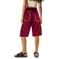 thumbnail image 3 of BOMYJESK Shorts for Women High Waisted Drawstring Knee Length Bermuda Shorts Casual Loose Sweat Shorts 2026 Summer Athletic Lounge Sports with Pockets Wine S, 3 of 4
