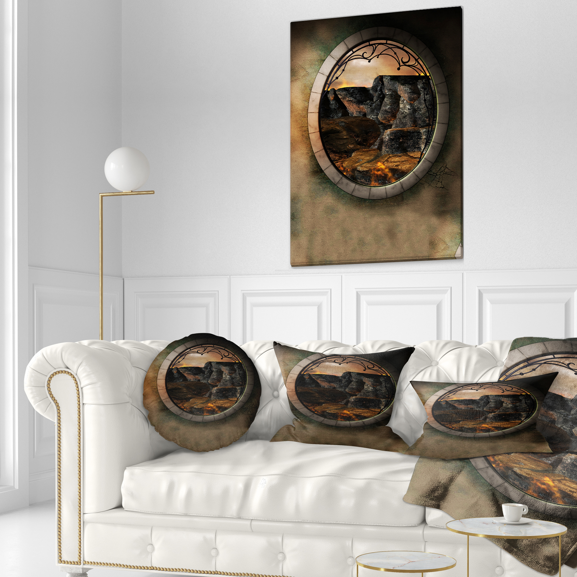 Designart Brown Fantasy Landscape with Frame - Photography Throw Pillow - 12x20