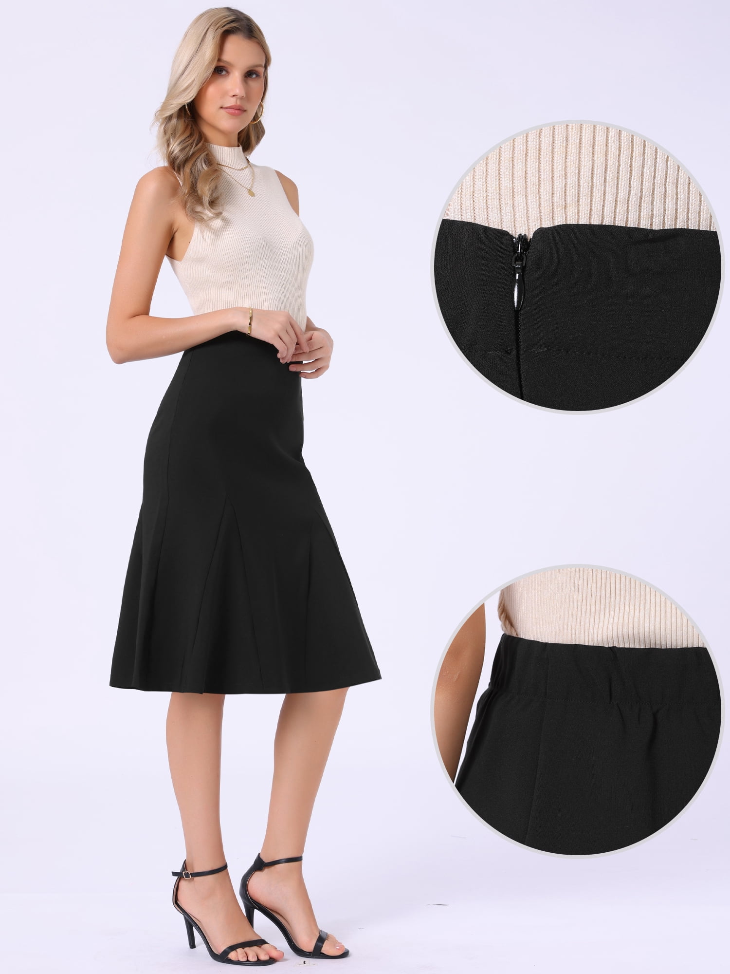 DARING DIVA Women's Midi Skirts Elastic High Waist A Line Flowy Skirt X-Small Black