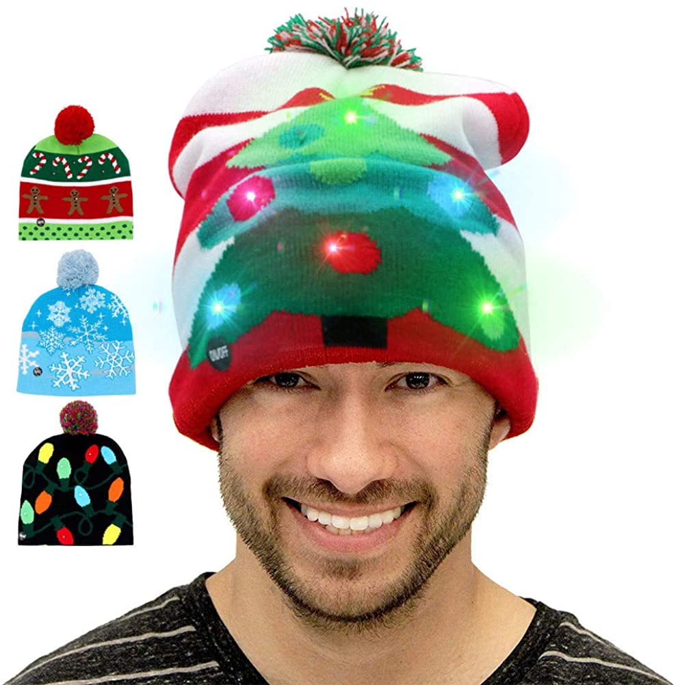 LED Light-up Christmas Hats Xmas Santa 
