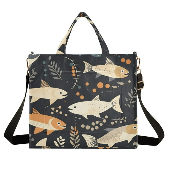 Fish Leaves Yellow Corduroy Tote Bag Handbag Large Messenger Bag Shoulder Crossbody Zipper Bag Purse