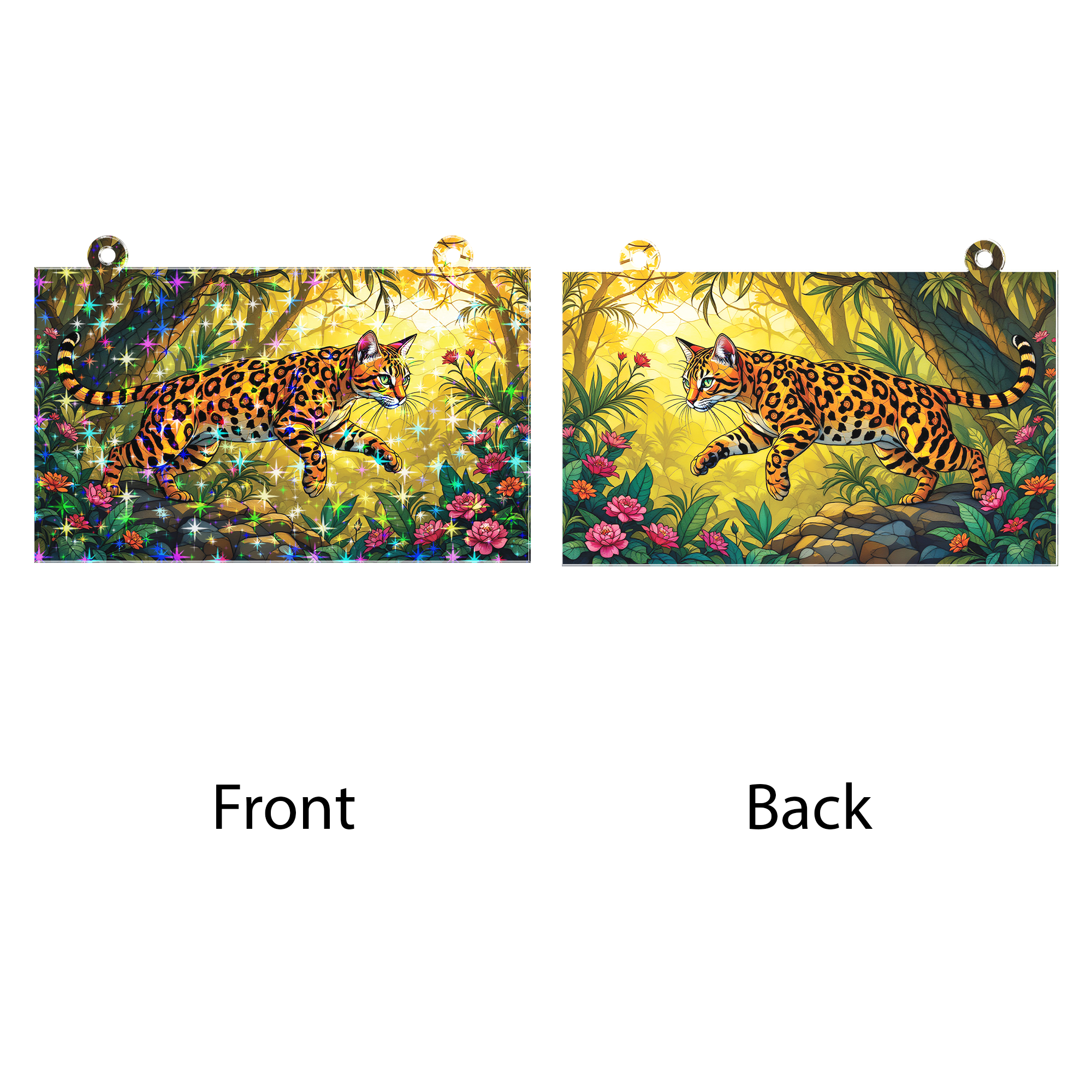 89Bloom Bengal Cat Stained Glass Hologram Ornament, Stained Glass Suncatcher Ornaments Home Decor, Holographic Ornaments